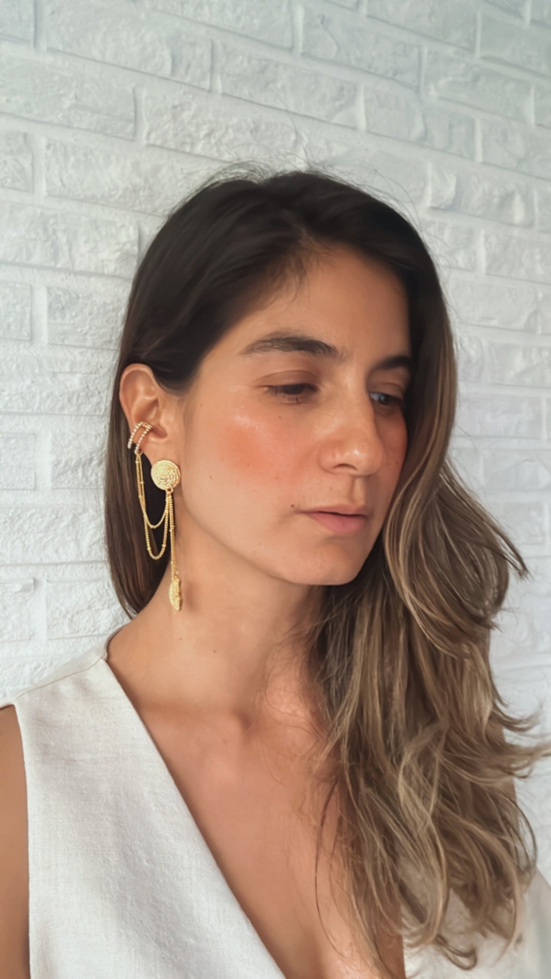 Aretes earcuff cadenas sol