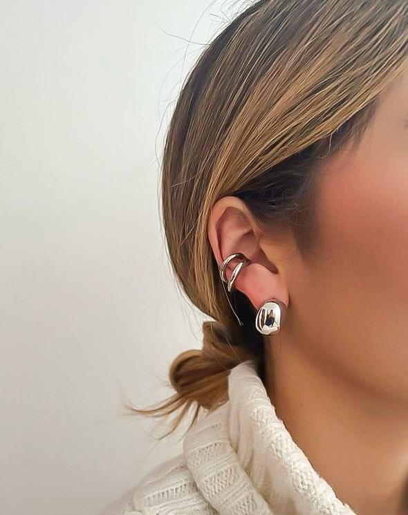 EARCUFF GRANDE DOBLE LISO PLATEADO